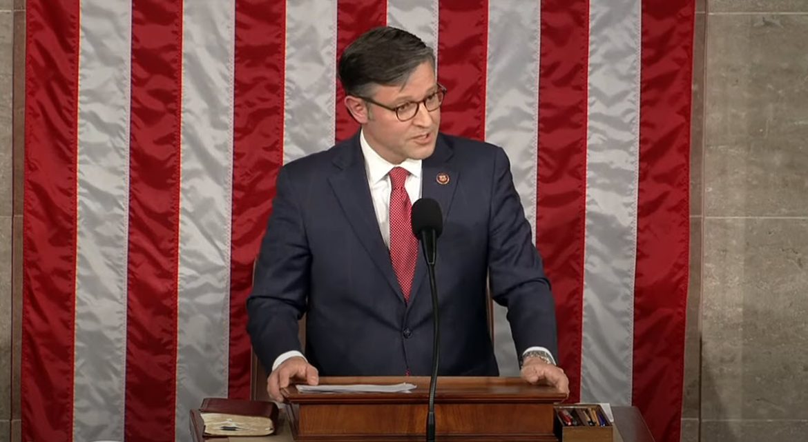 Speaker Mike Johnson Blames President Biden for Border "Catastrophe" in Inaugural Floor Speech