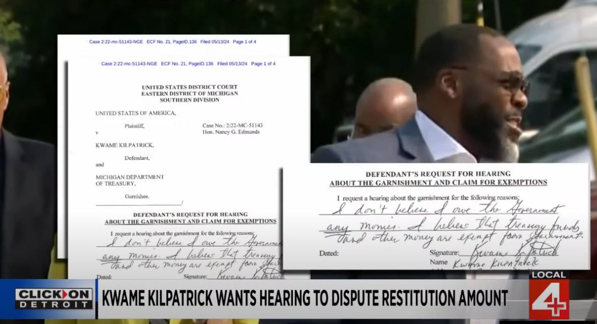 Ex-Detroit Mayor Kwame Kilpatrick Challenges Restitution Amount
