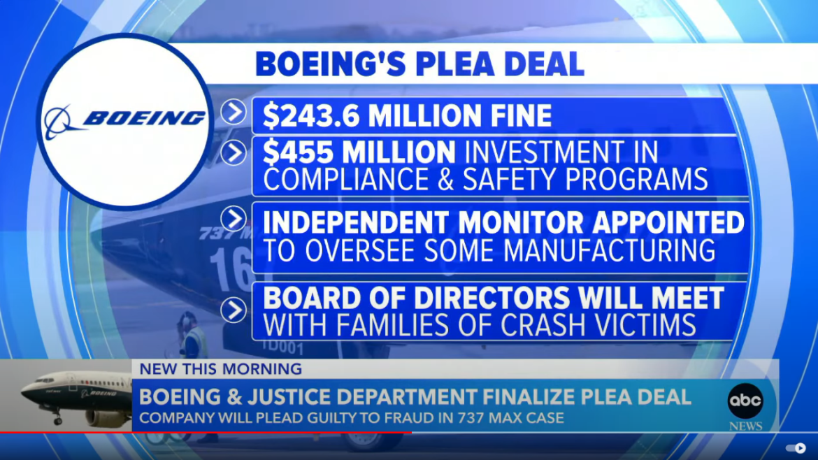 Boeing Finalizes Plea Agreement With Justice Department