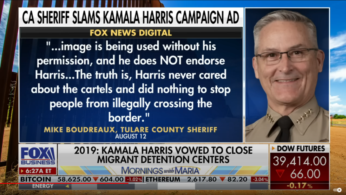 California Sheriff Criticizes Kamala Harris Campaign Ad for Misrepresenting Law Enforcement Support