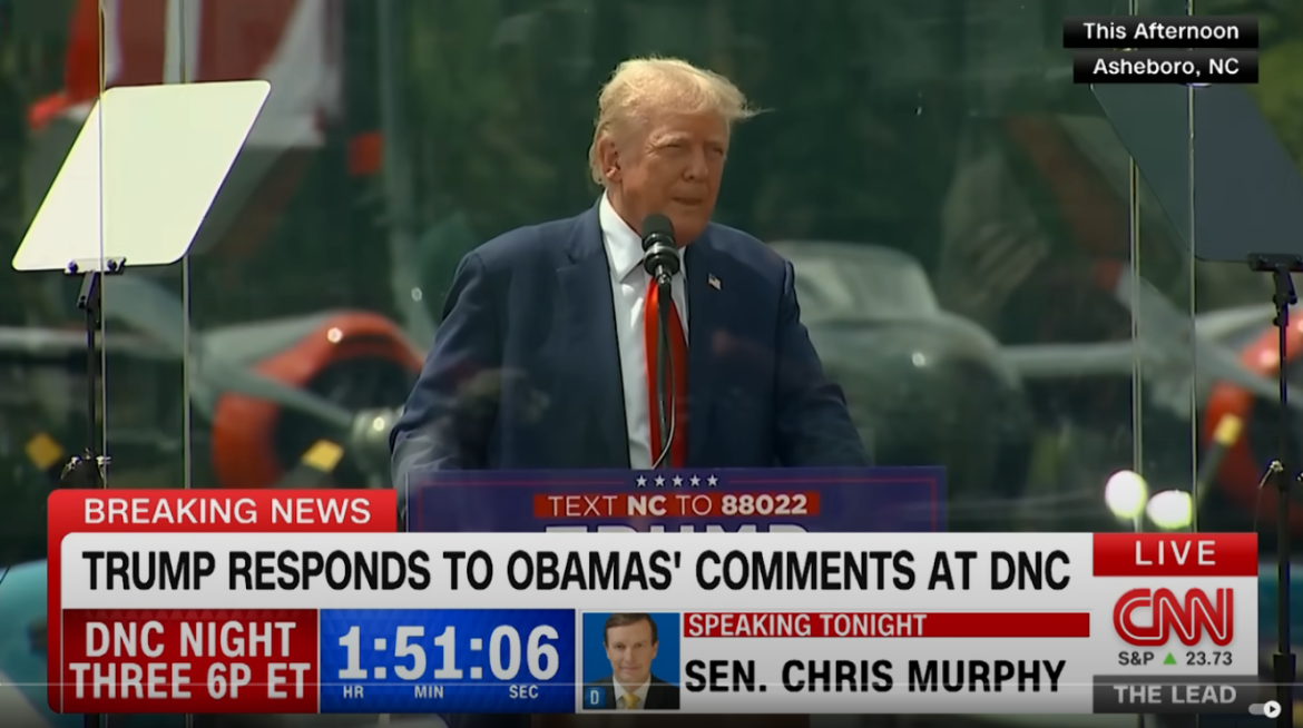 Trump Fires Back at Obamas’ DNC Speeches During North Carolina Rally