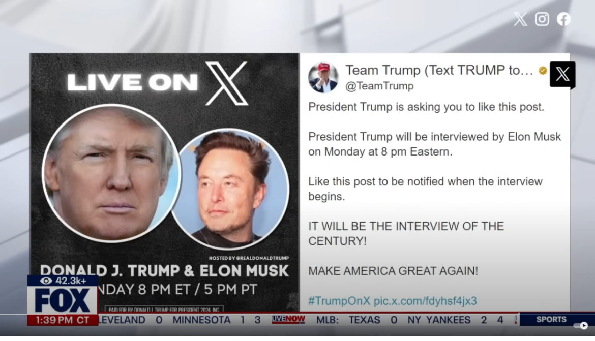 Trump to Be Interviewed by Elon Musk on X Platform Tonight
