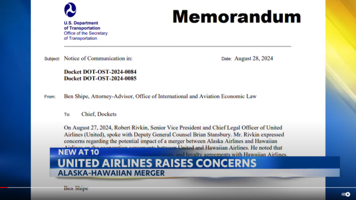 United Airlines Raises Concerns About Alaska-Hawaiian Airlines Merger Impact