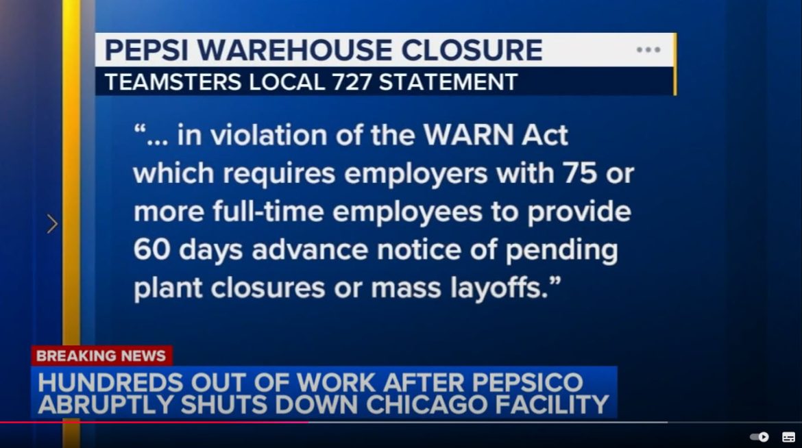 PepsiCo Abruptly Shuts Down Chicago Facility, Leaving 79 Union Workers Jobless