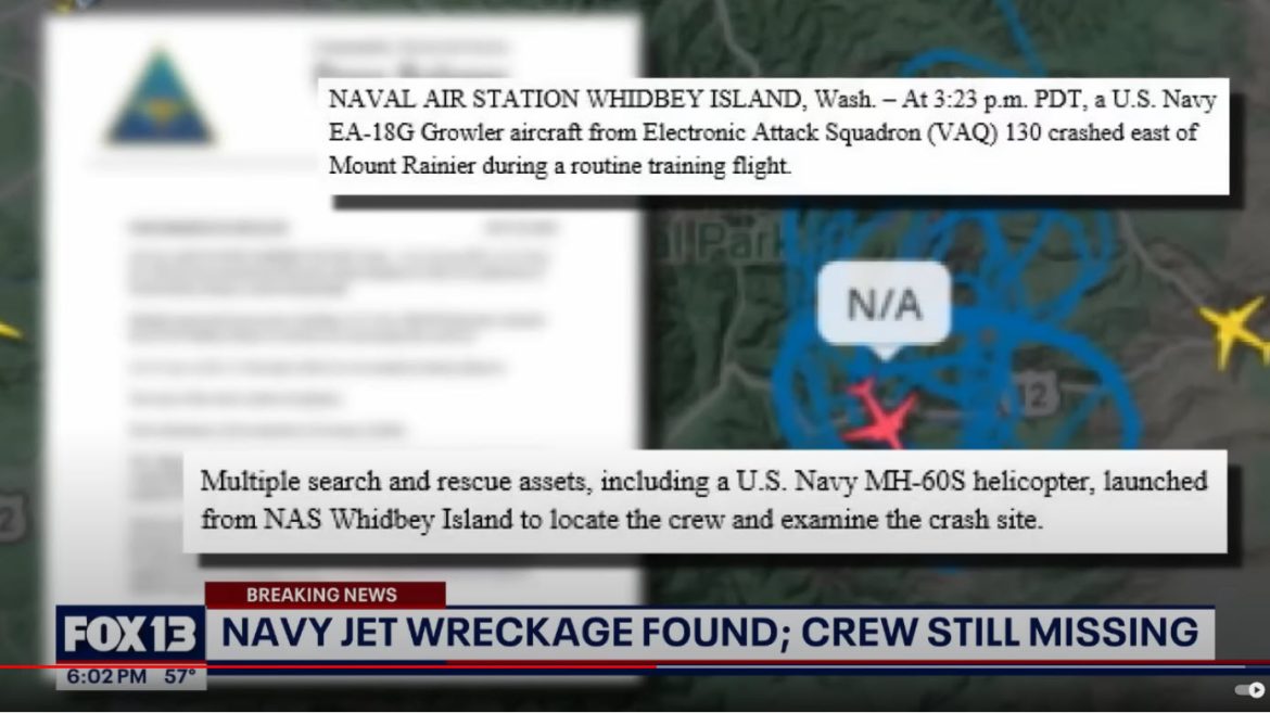 Wreckage of Crashed U.S. Navy Jet Found Near Mount Rainier as Search for Two Crew Members Continues